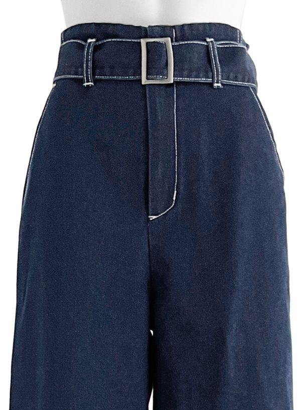 日本 GRL - 復古反折丹寧美腿寬褲-深藍