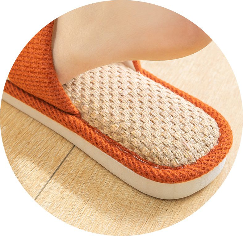 亞麻室內拖鞋-眨眼睛款-粉紅色