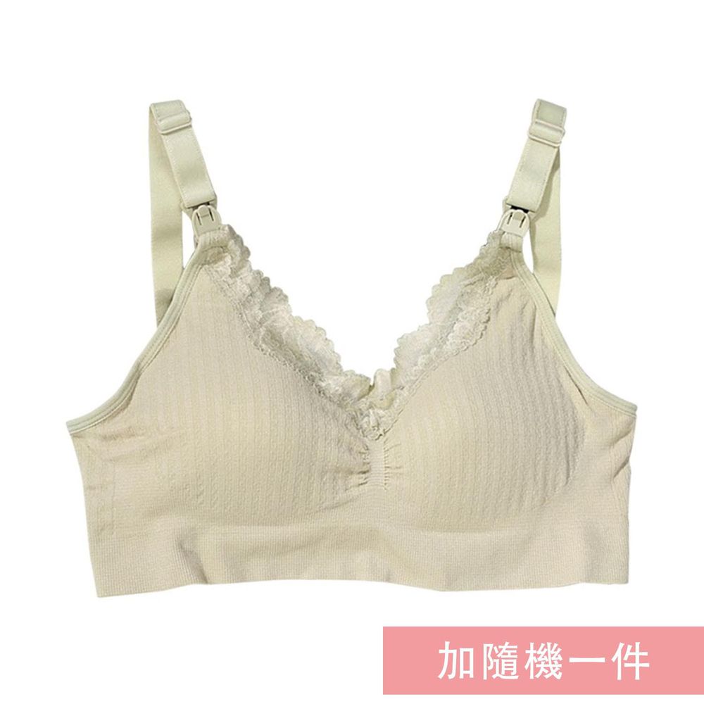 JoyNa - 2件入-無鋼圈內衣 蕾絲邊上開扣哺乳內衣-綠色+隨機一件