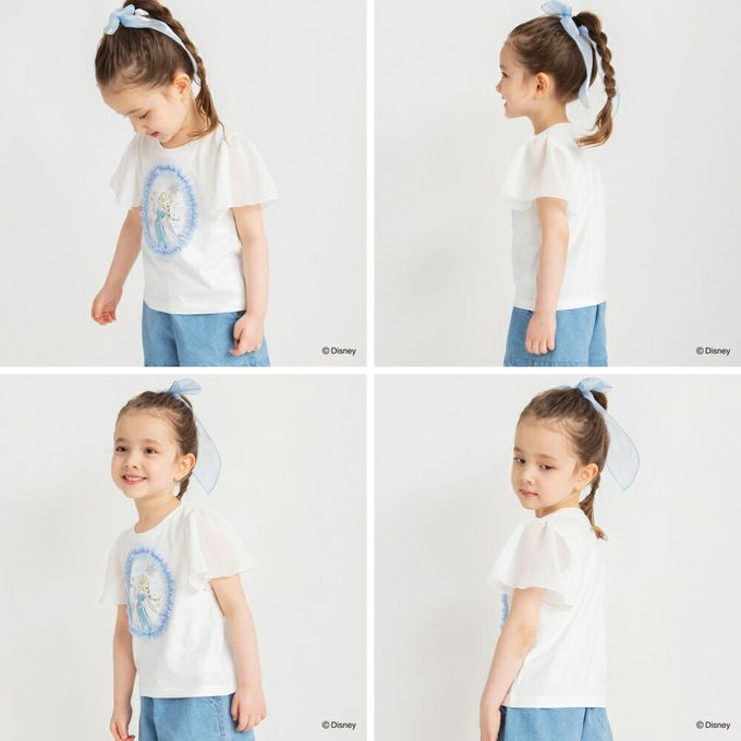 日本 BRANSHES - 迪士尼限定 夢幻雪紡短袖上衣-卡通人物艾莎-白