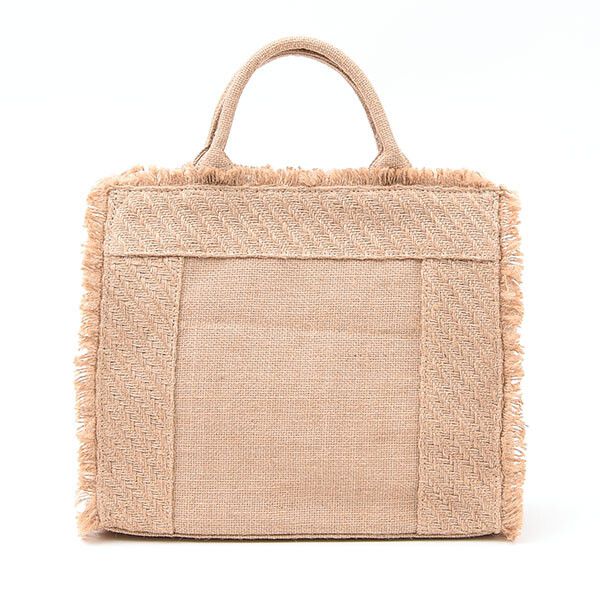 日本 COOCO - 棉麻流蘇大容量方型手提包-焦糖 (30x26x12cm)