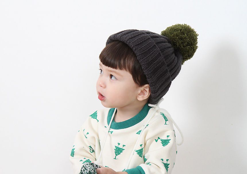 韓國 Babyblee - 大毛球針織毛線帽-藍 (FREE)