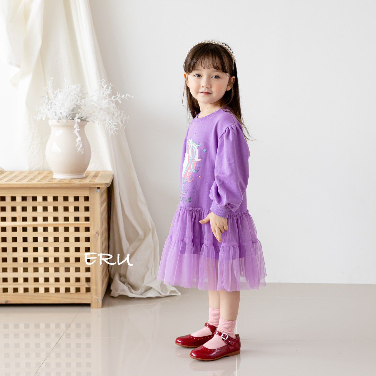 韓國 ERU - 童話獨角獸網紗拼接洋裝-紫