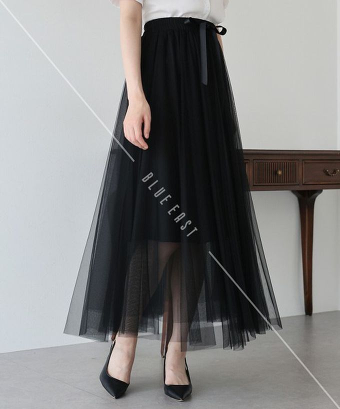 日本 BLUE EAST - 浪漫豐盈蝴蝶結綁帶薄紗裙-素色-白