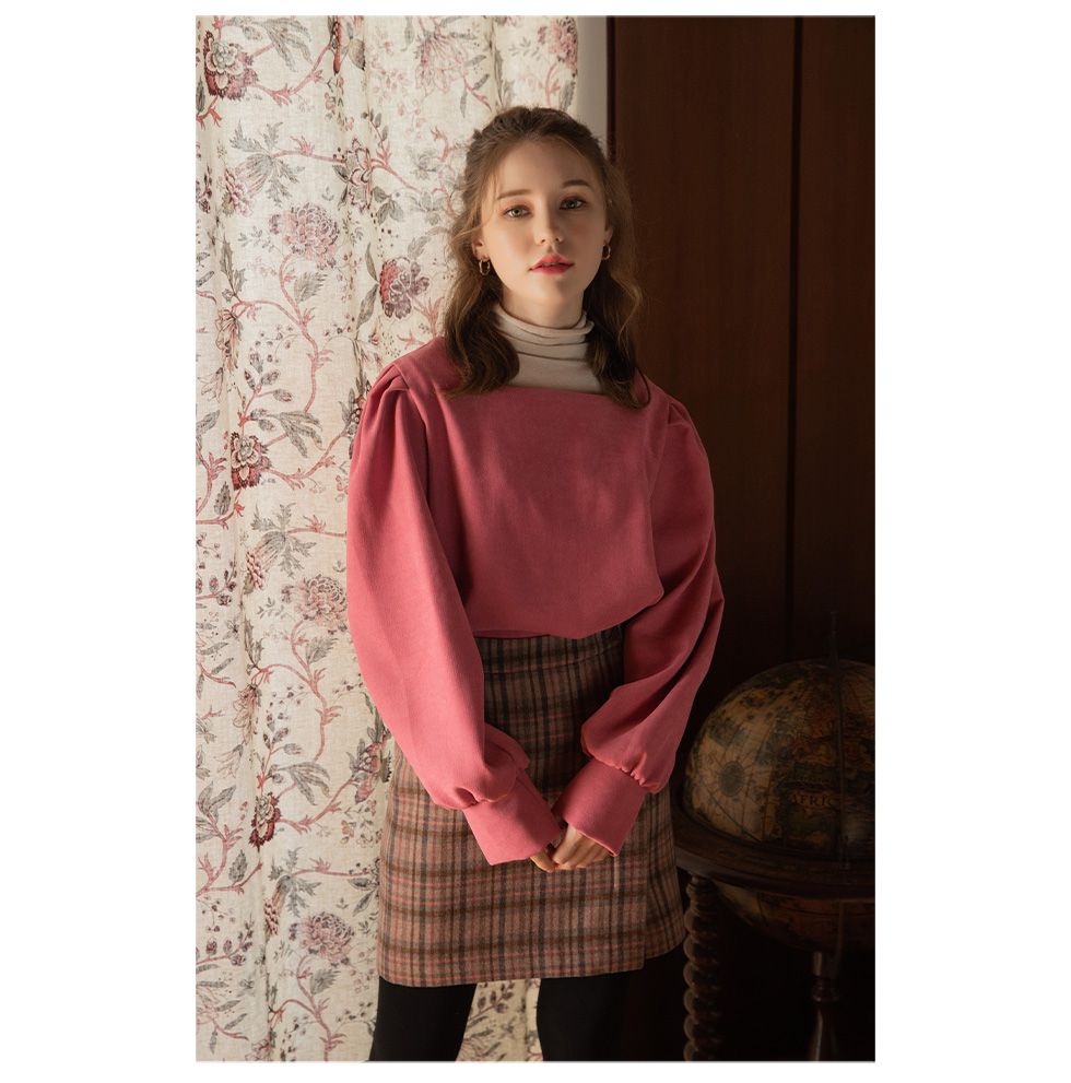 韓國 SOUP - ㄩ字嶺泡泡袖上衣-黑 (Free)