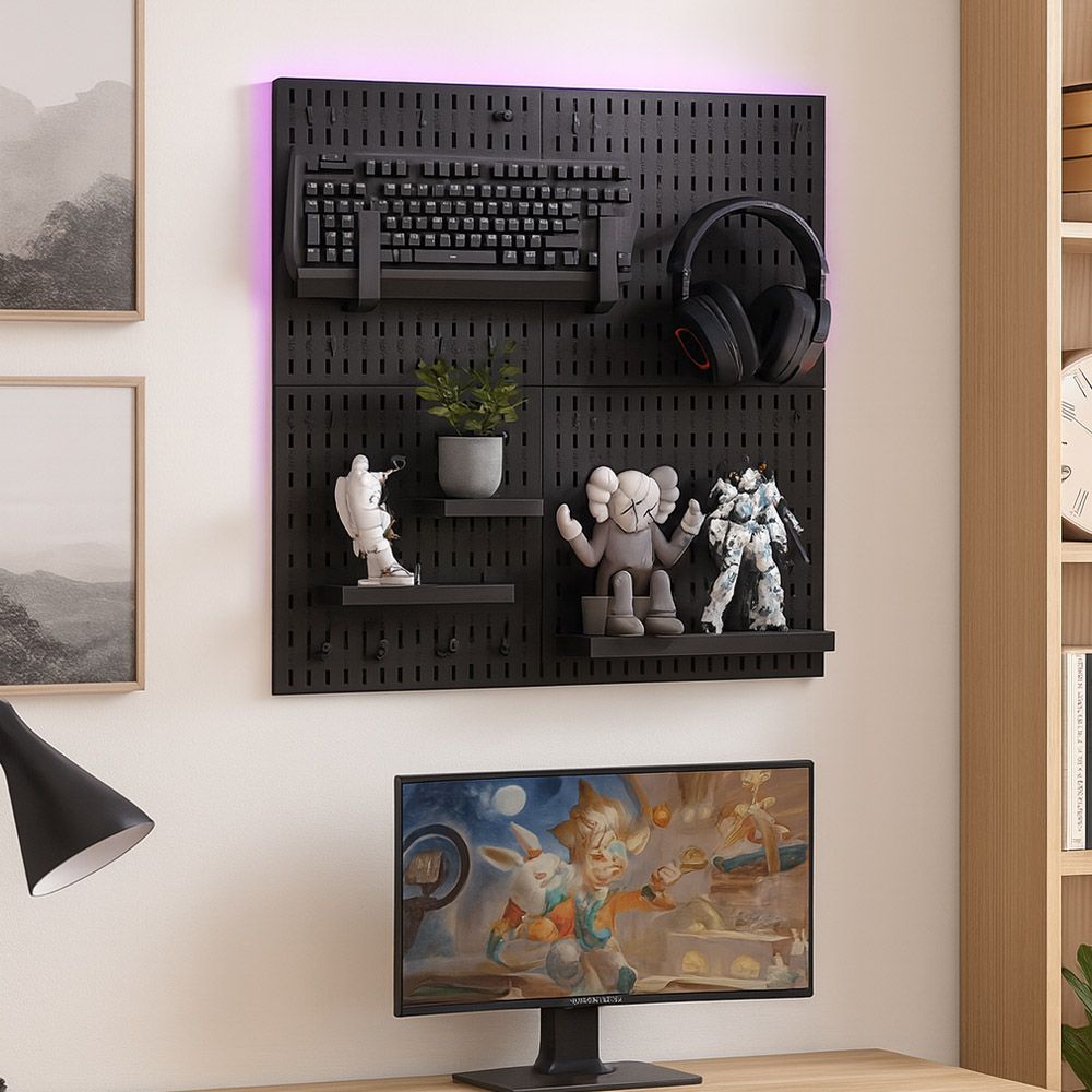 壁掛式洞洞板/多功能掛架/浴室廚房壁掛收納架/免打洞掛架 (黑色組合B款)