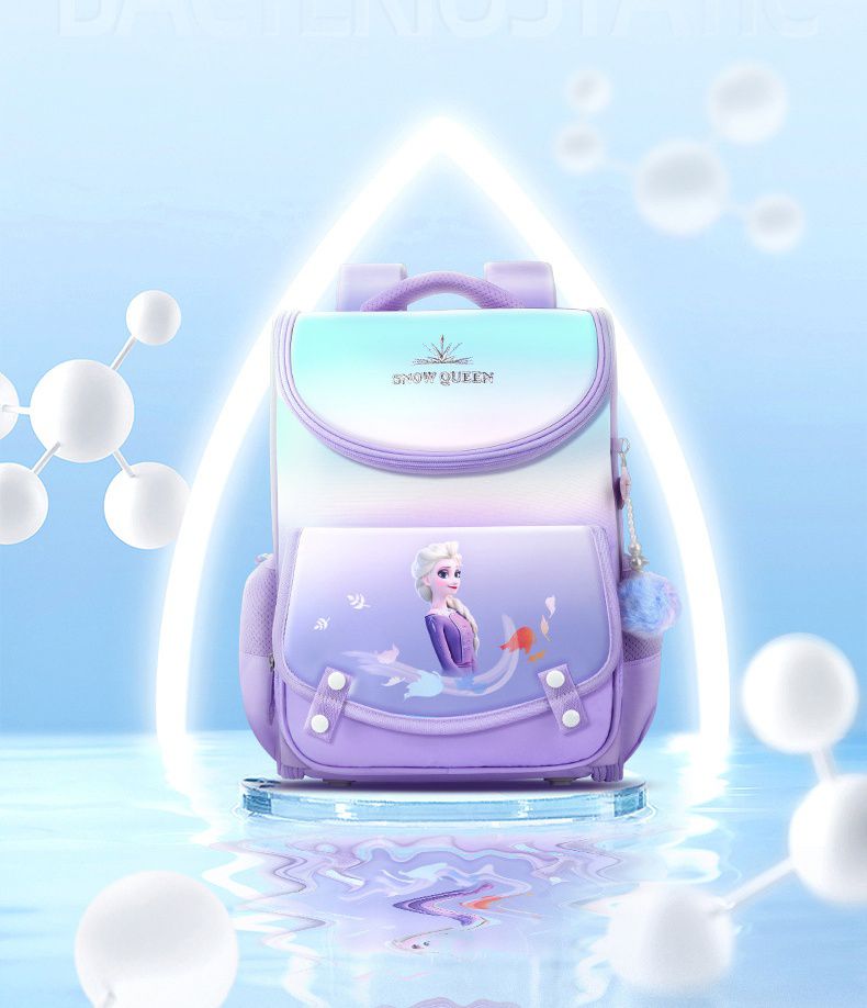 卡通唯美漸層大容量減壓護脊書包-卡通人物艾莎-藍色 (建議135-160cm)-28x19x39cm