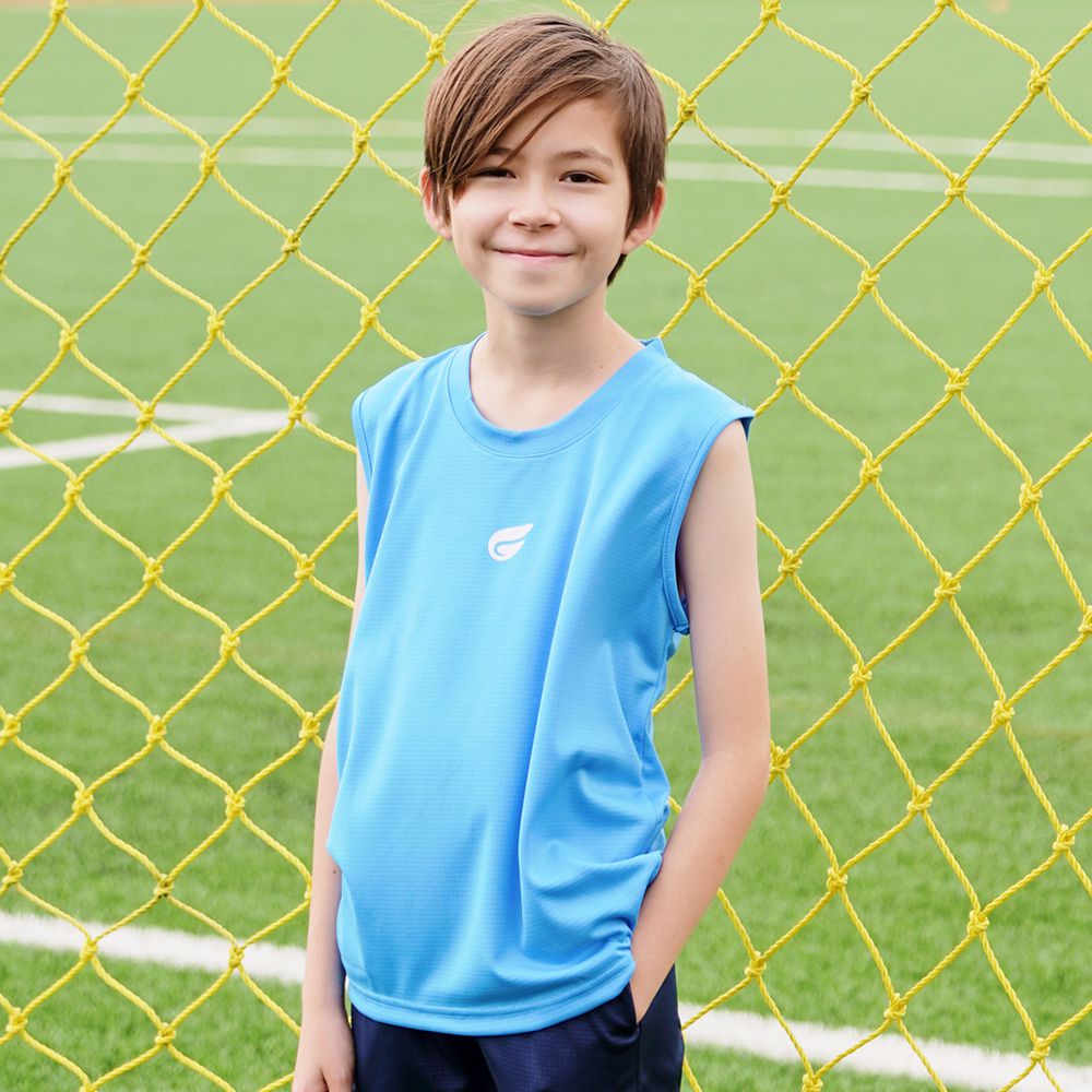 兒童盾形速乾排汗衣-背心款-天藍