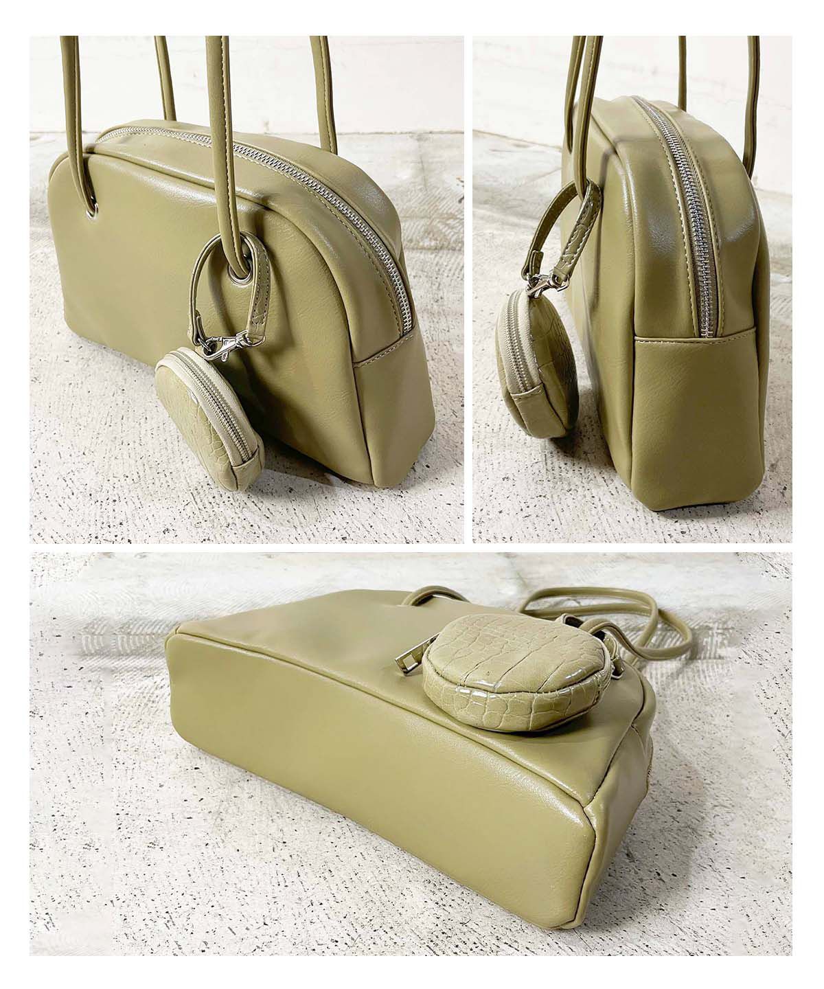 日本服飾代購 - 復古長提把肩背包/附零錢包-黑 (17x31x8cm)