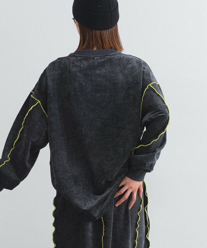 日本 Lupilien - 木耳縫線休閒絨面長袖上衣-海軍藍