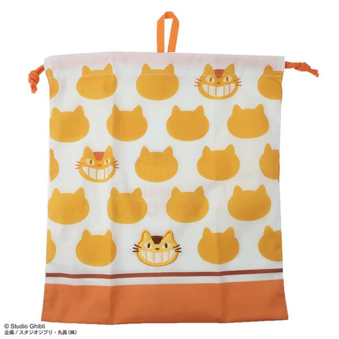 日本千趣會 - 貓巴士刺繡印花束口收納袋-橘 (S(約20×19cm))