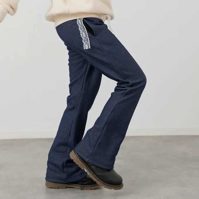 日本 Chil2 - 保暖內刷毛微喇叭彈力長褲-經典格紋-咖啡