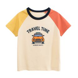27KIDS - 純棉短袖上衣-開車旅行-米杏