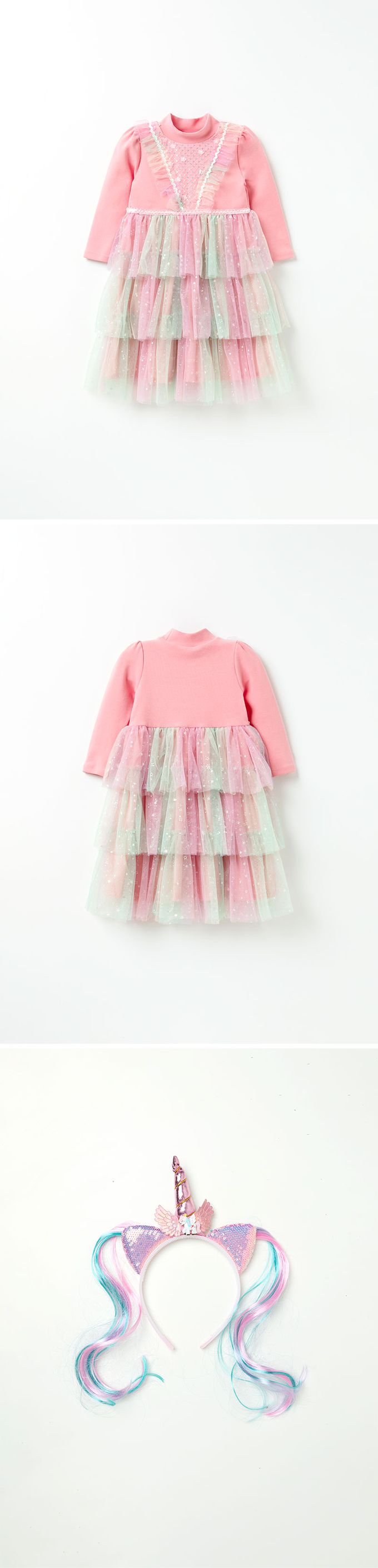 韓國 OZKIZ - (附配飾)獨角獸網紗蛋糕層次洋裝-粉