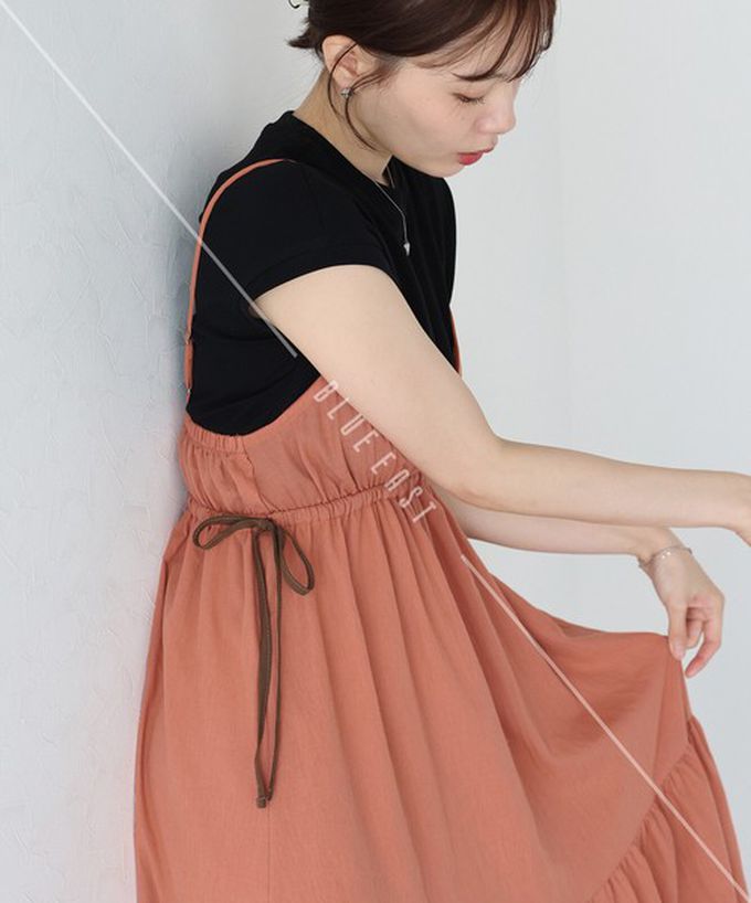 日本 BLUE EAST - 可愛格紋側蝴蝶結細肩帶洋裝-棕咖 (M)