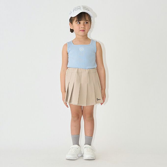 日本 Lycee mine - 品牌刺繡羅紋方領無袖上衣-藍