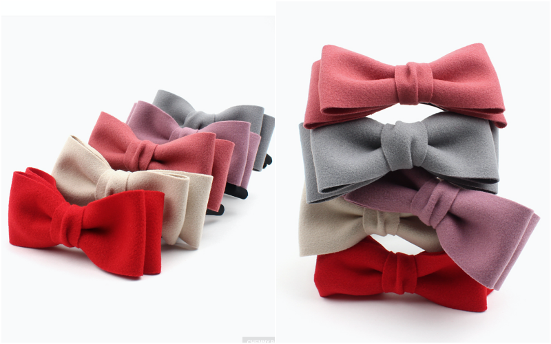 韓國 Cherry Bong Bong - 毛呢雙層蝴蝶結髮箍-淺杏