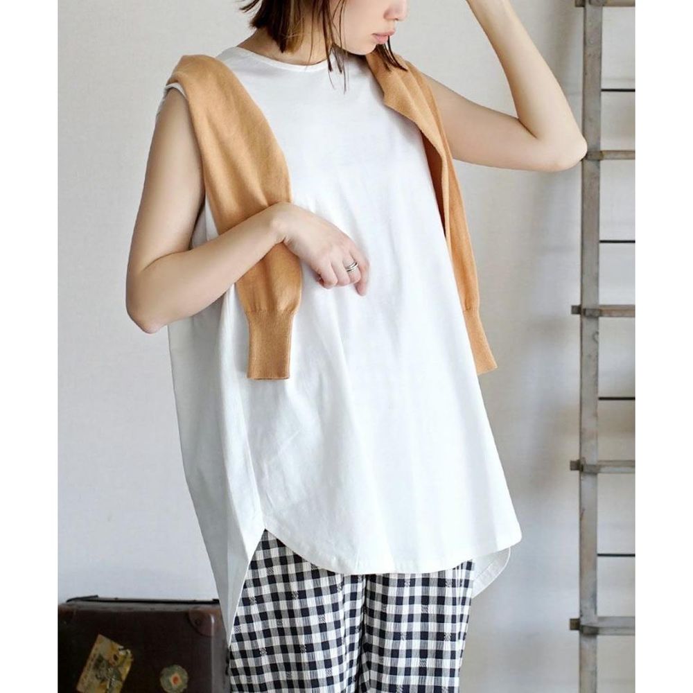 日本 zootie - 100%棉  修身長版無袖上衣-簡約白