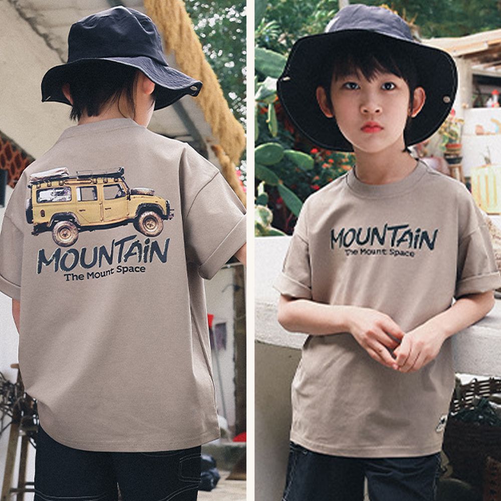 休閒圓領短袖上衣-越野冒險家-卡其