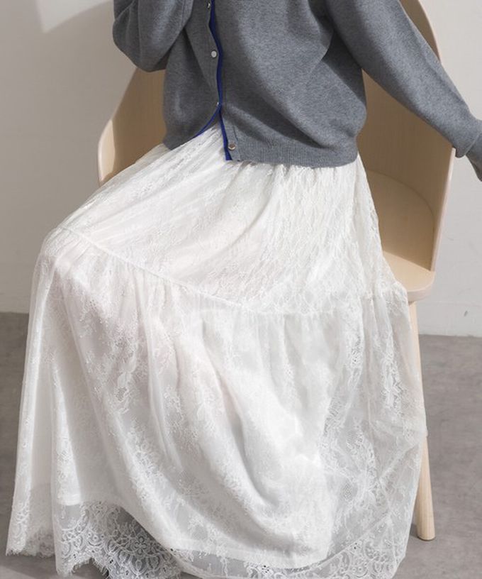 日本 ELENCARE DUE - 奢華睫毛蕾絲飄逸長裙(2件式)-黑