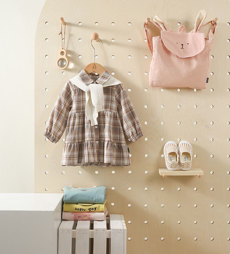 假2件披肩格紋洋裝-親子款