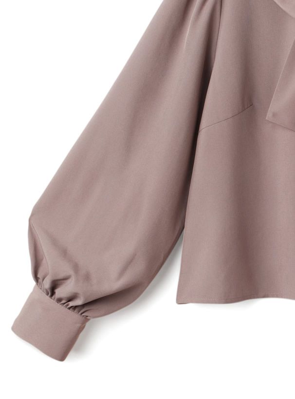 日本 GRL - 緞面蝴蝶結澎袖上衣-氣質米