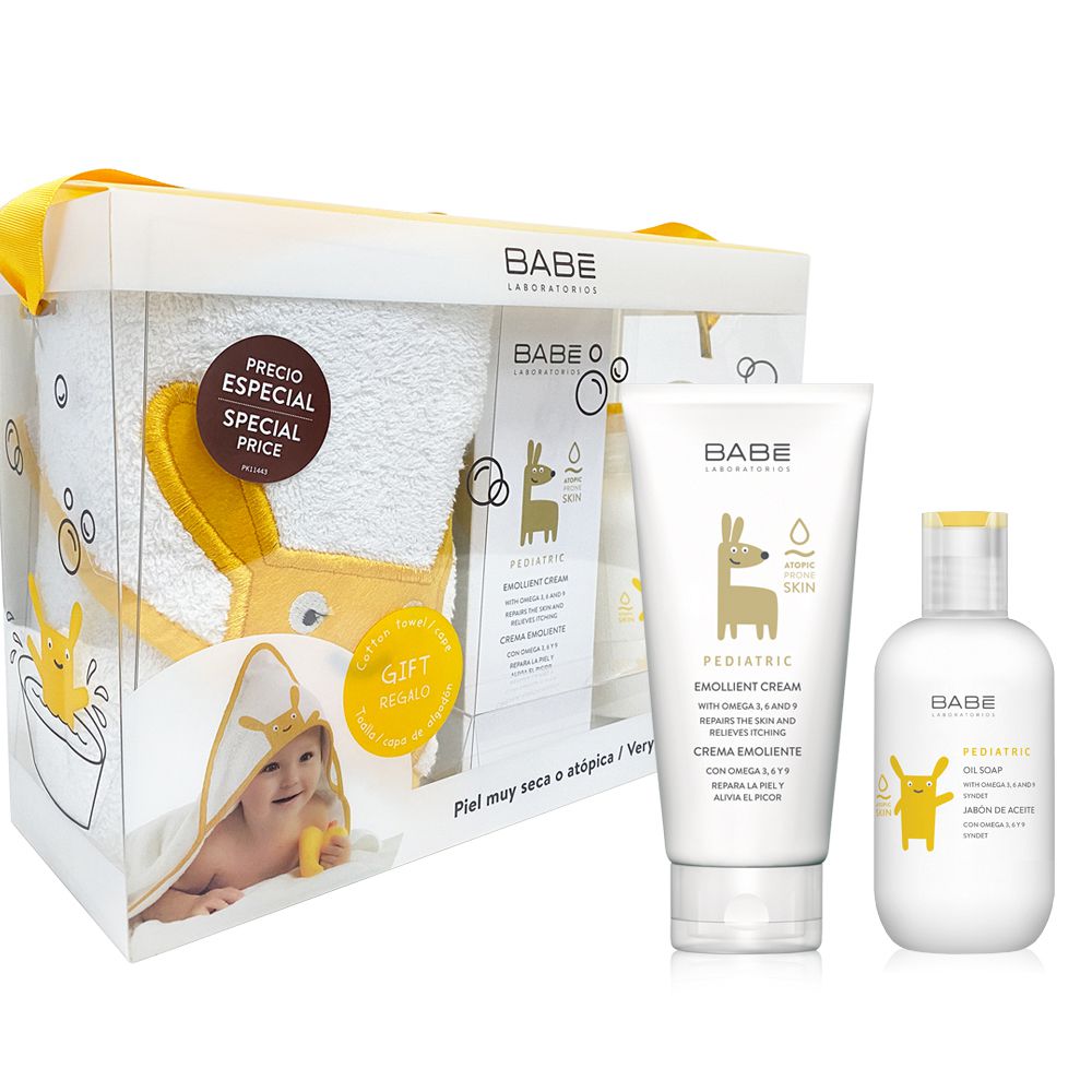 BABE 貝貝實驗室 - 舒敏禮盒-舒敏潤膚霜200ml+寶寶沐浴油200ml+寶寶浴巾