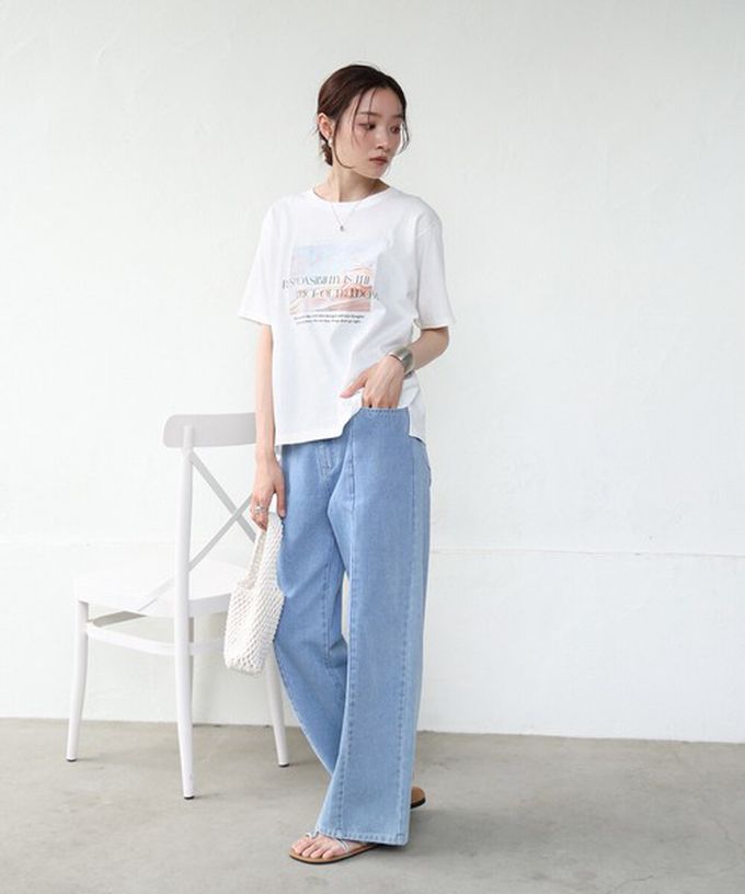 日本 Bab - 100%棉 俐落光影印花短袖T恤-白 (M)