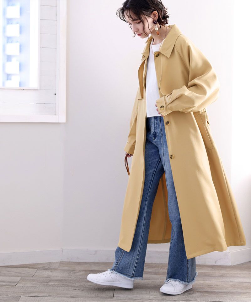 日本 Classical Elf - 復古立領收腰長版風衣-摩卡