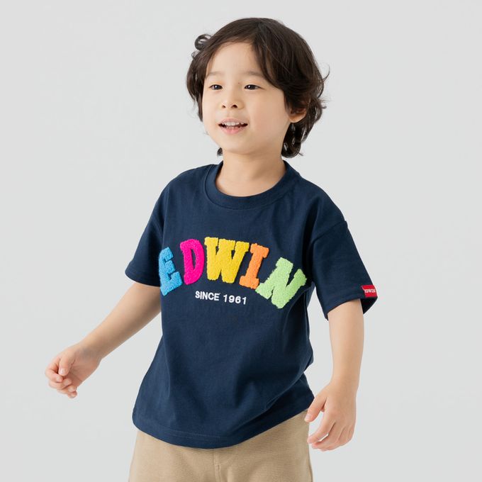 日本 Chil2 - EDWIN聯名 純棉短袖上衣-彩色標語-炭灰