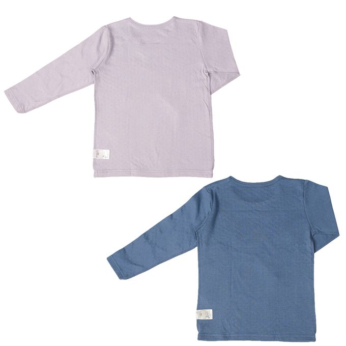 akachan honpo - 長袖圓領上衣2件組-蓬鬆棉 機器人&太空梭-藍色