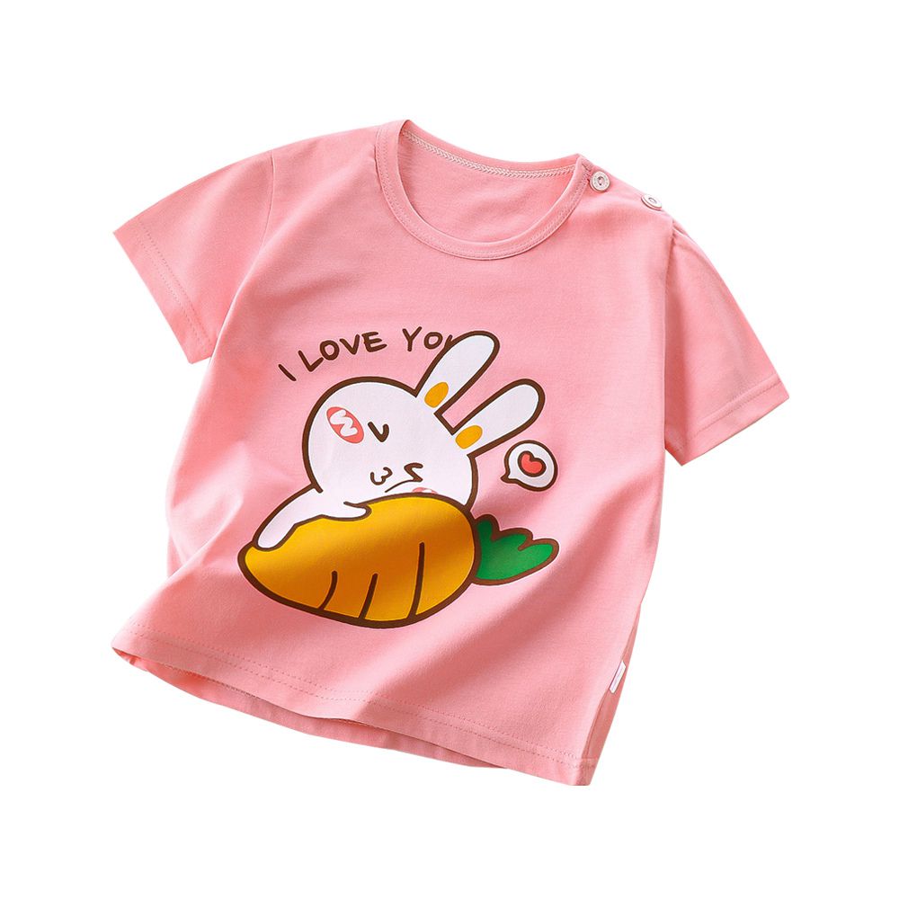兒童短袖上衣 圓領肩扣寶寶短袖上衣 春夏童裝 透氣短袖上衣-可愛兔