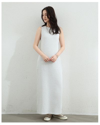 Yukié - 百搭圓領修身長洋裝-無袖款-淺灰