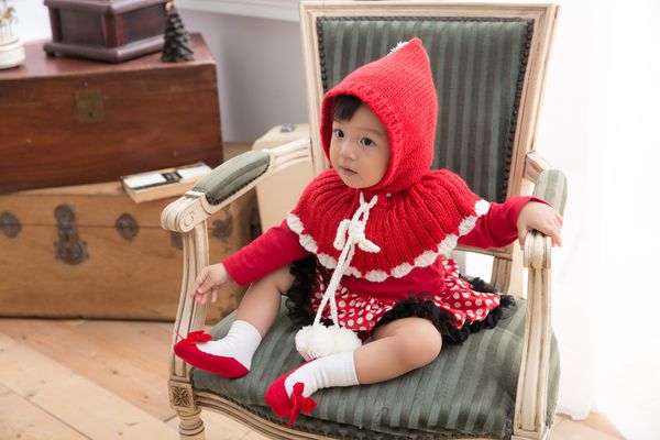 日安朵朵 - 小紅帽女童針織毛線帽披肩 (0-3歲)