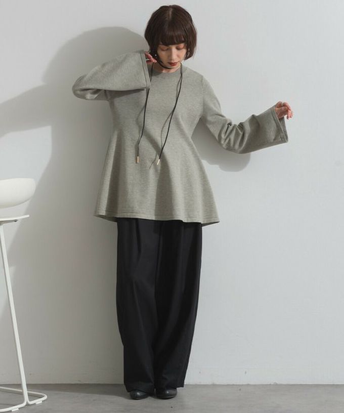 日本 ELENCARE DUE - 成熟傘擺腰線針織長袖上衣-紅