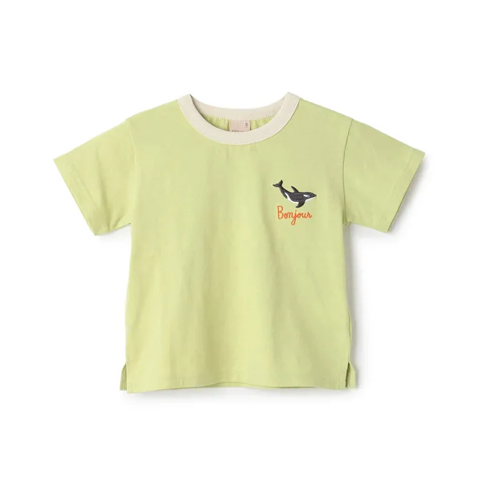 日本 petit main - 100%棉 可愛百搭短袖上衣-彩色恐龍-淺灰