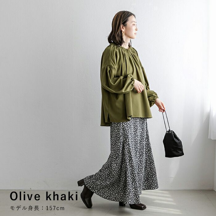 日本 ihuu - 甜美氣質後綁帶長袖上衣-橄欖綠