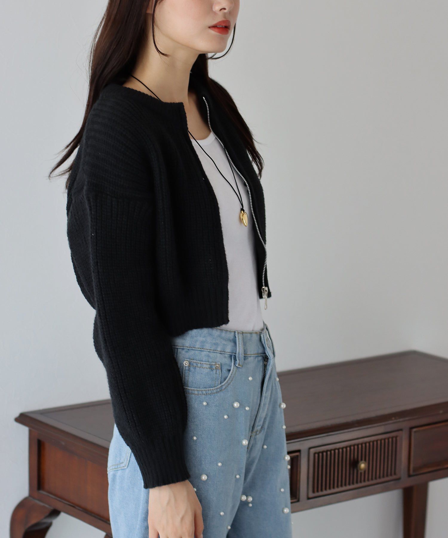 日本 BLUE EAST - 短版圓領羅紋針織薄外套-米杏