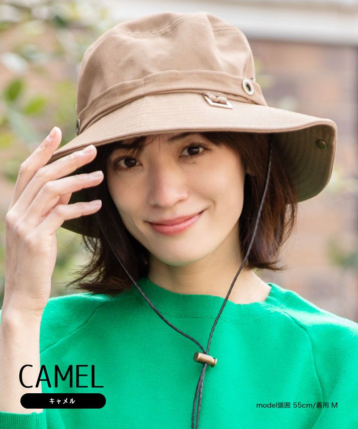 日本 irodori - 抗UV棉純厚磅漁夫帽/遮陽帽(附防風帽帶)-卡其