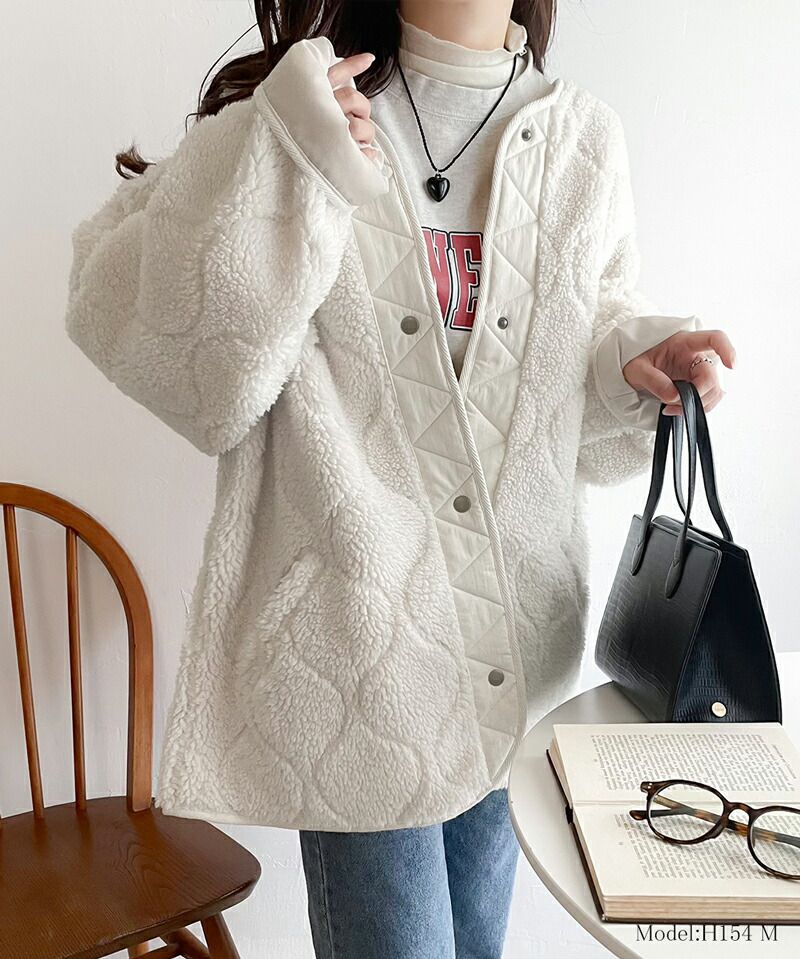 日本 Classical Elf - 寬版絎縫短絨毛呢外套-黑