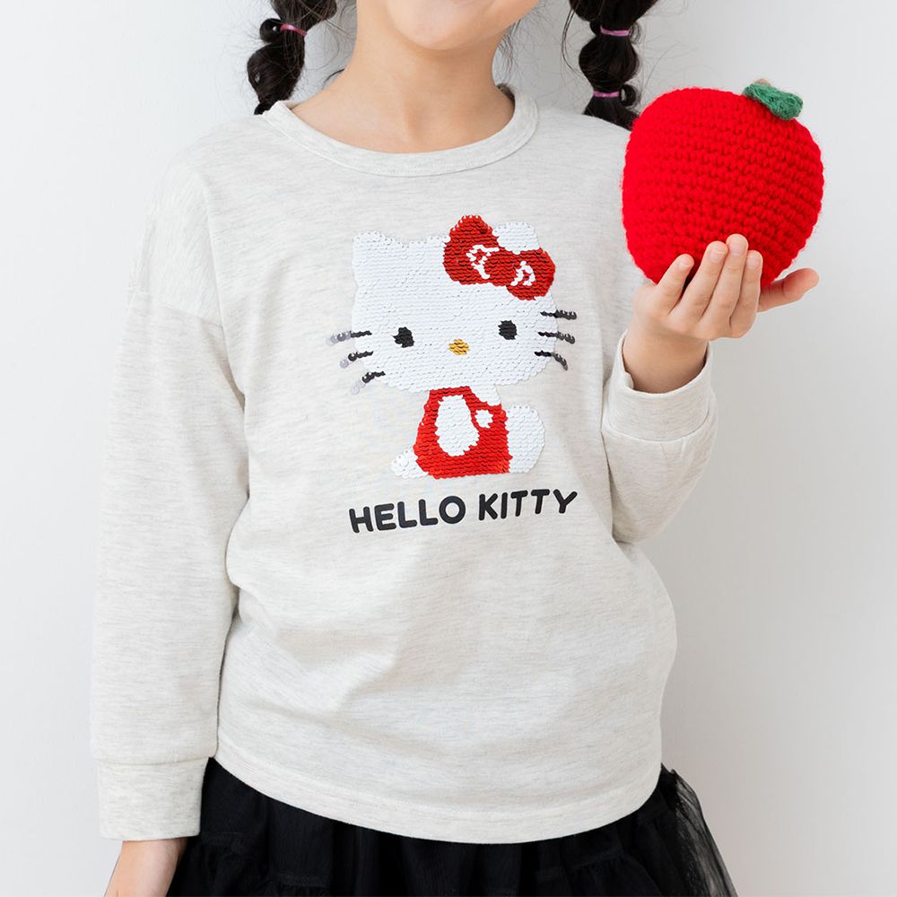 限定聯名閃耀亮片長袖上衣-卡通人物Hello kitty-淺灰