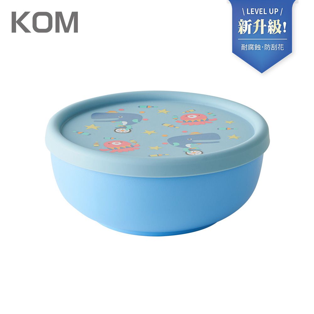 KOM - 台灣製316不鏽鋼兒童隔熱碗(附匙)(全新升級版)-鯨魚-矽膠上蓋