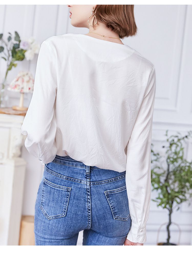 氣質荷葉邊長袖襯衫-白色