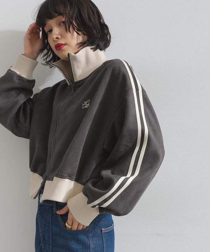 日本 ELENCARE DUE - 麂皮短絨休閒配色運動風夾克-煙燻黃