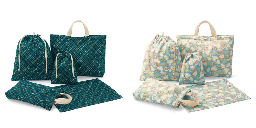 日本千趣會 - 日本製 多功能上學提袋五件組-花朵-灰粉