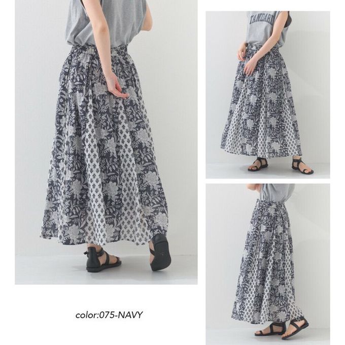 日本 OMNES - 100%印度棉 奢華印花飄逸感長裙-紫