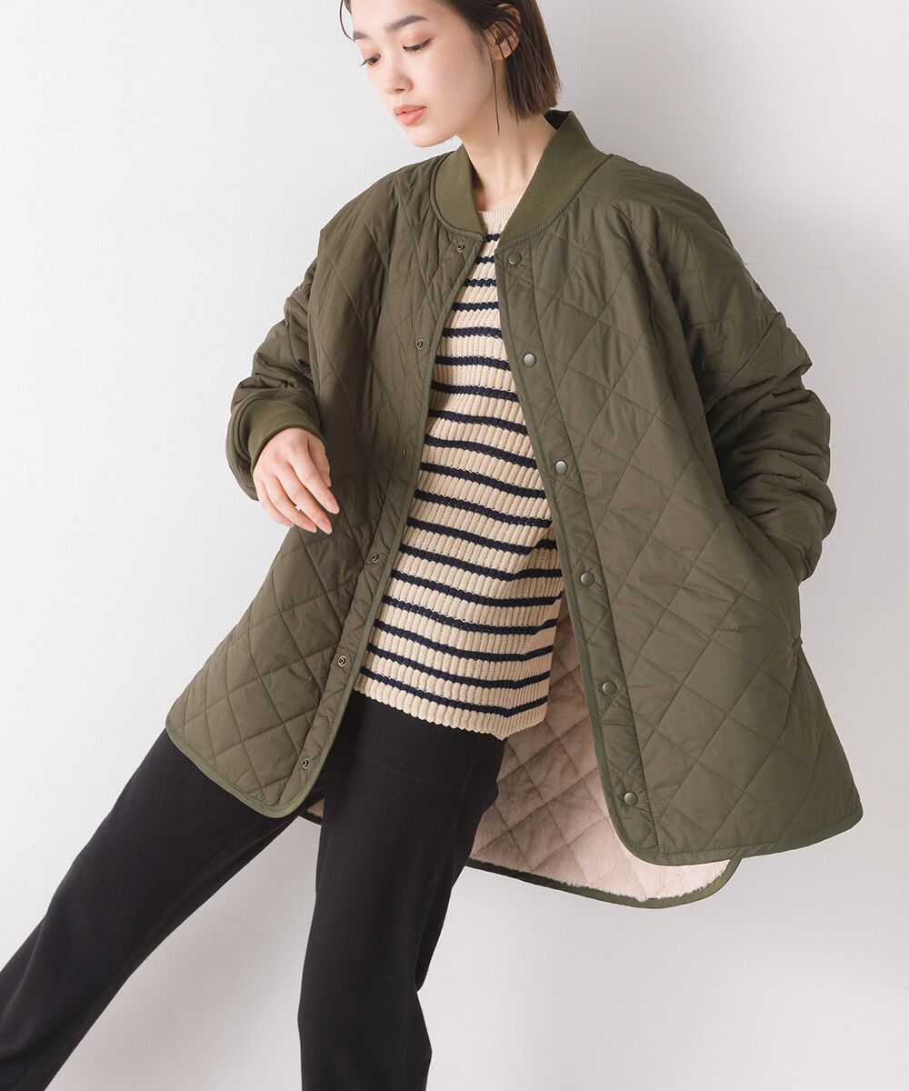 日本 OMNES - 菱紋衍縫鋪棉外套(媽媽款)-軍綠