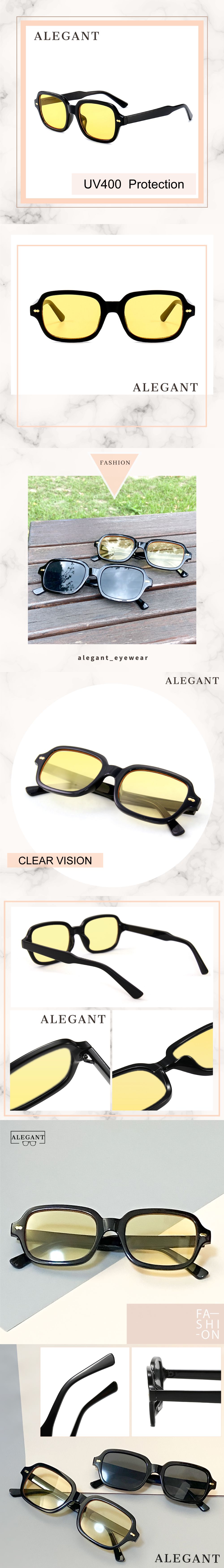 ALEGANT - 摩登時髦雪泥黃方圓框墨鏡│UV400太陽眼鏡