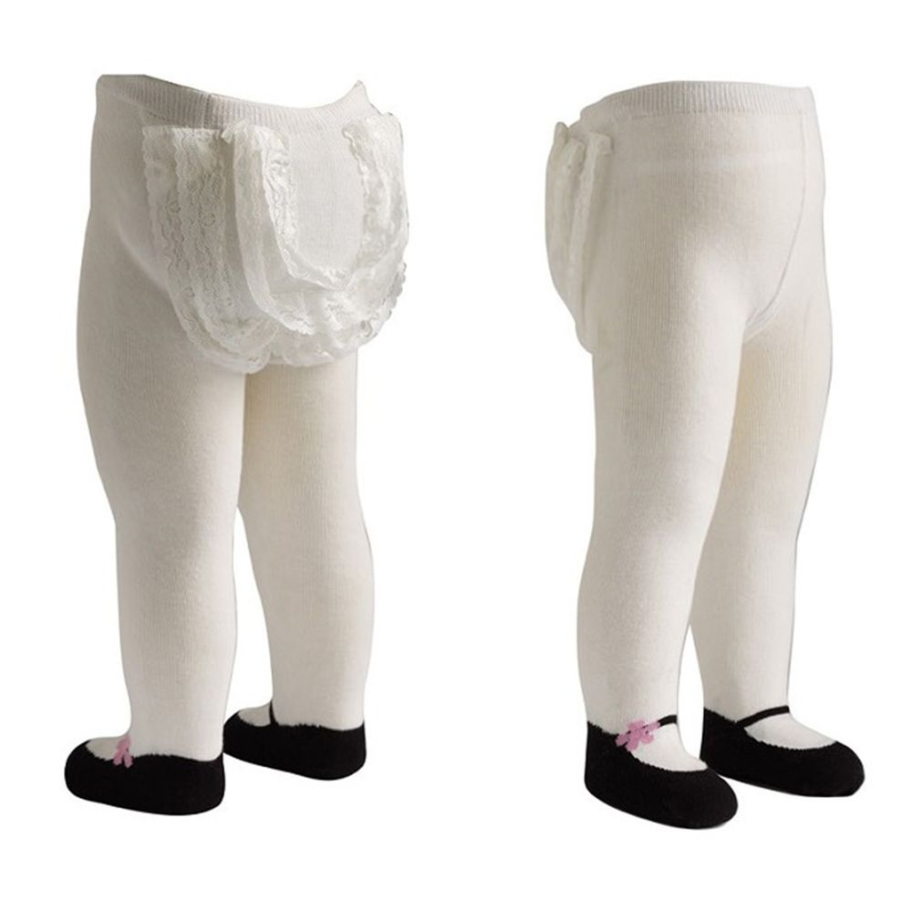 美國 Jazzy Toes - 時尚造型褲襪單入組-純白屁屁蕾絲褲襪