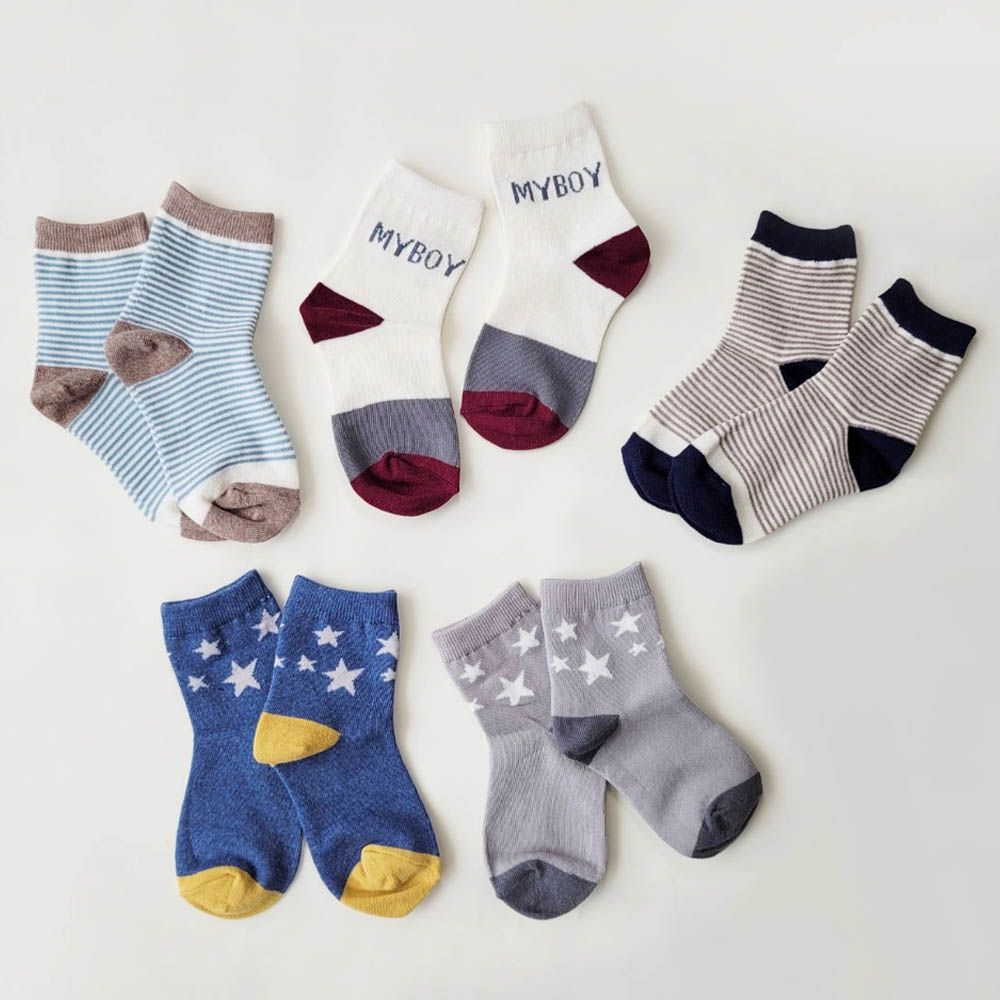 (五入組)韓製兒童中筒襪-星星條紋